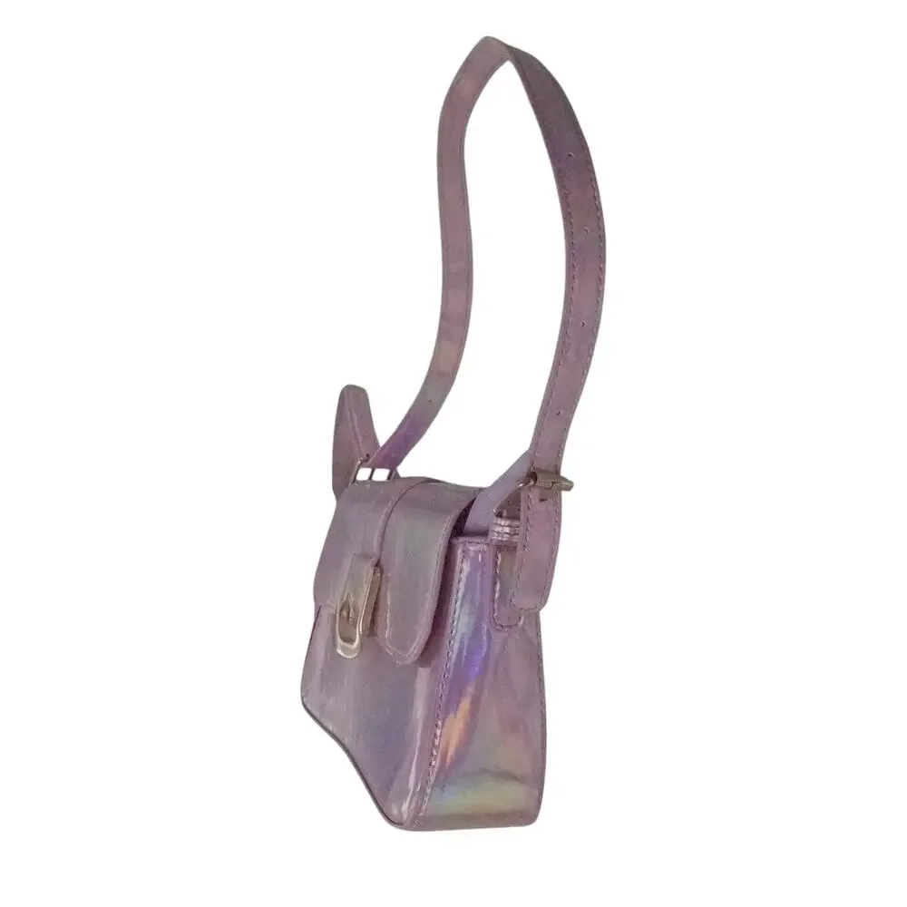 Y2K Holographic Pink Baguette Shoulder Bag Buckle Flap Fairycore Festival